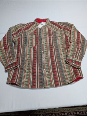 Ralph Lauren Double RL Southwestern Stripe Snap-Front Shirt in Red, Green, Brown